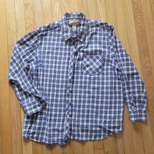 Blue Mountain 2X Blue & White Plaid Long-Sleeve Button-Up Shirt 100% Cotton